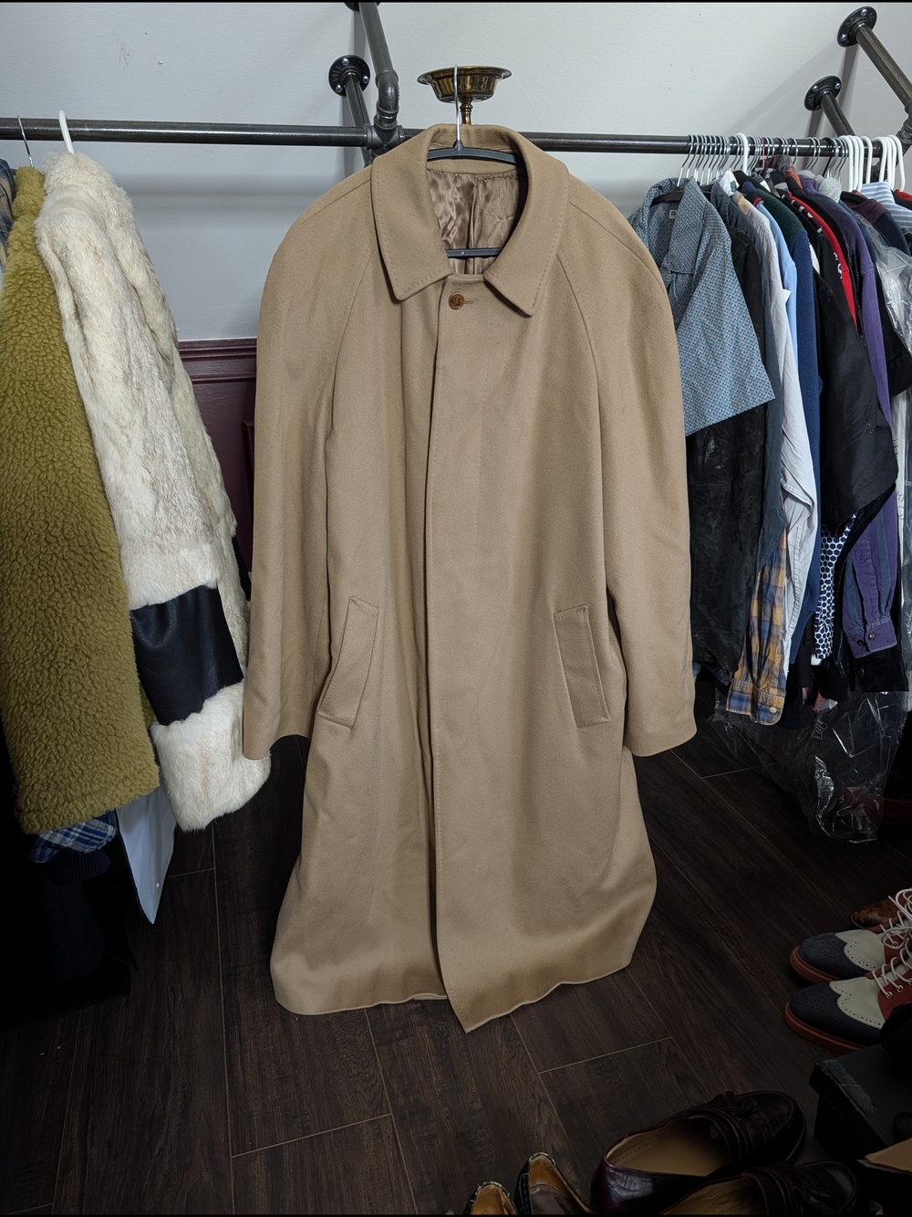 PIACENZA Caesar Virgin Wool Fleece Tan Trench Coat Overcoat Italy 52R